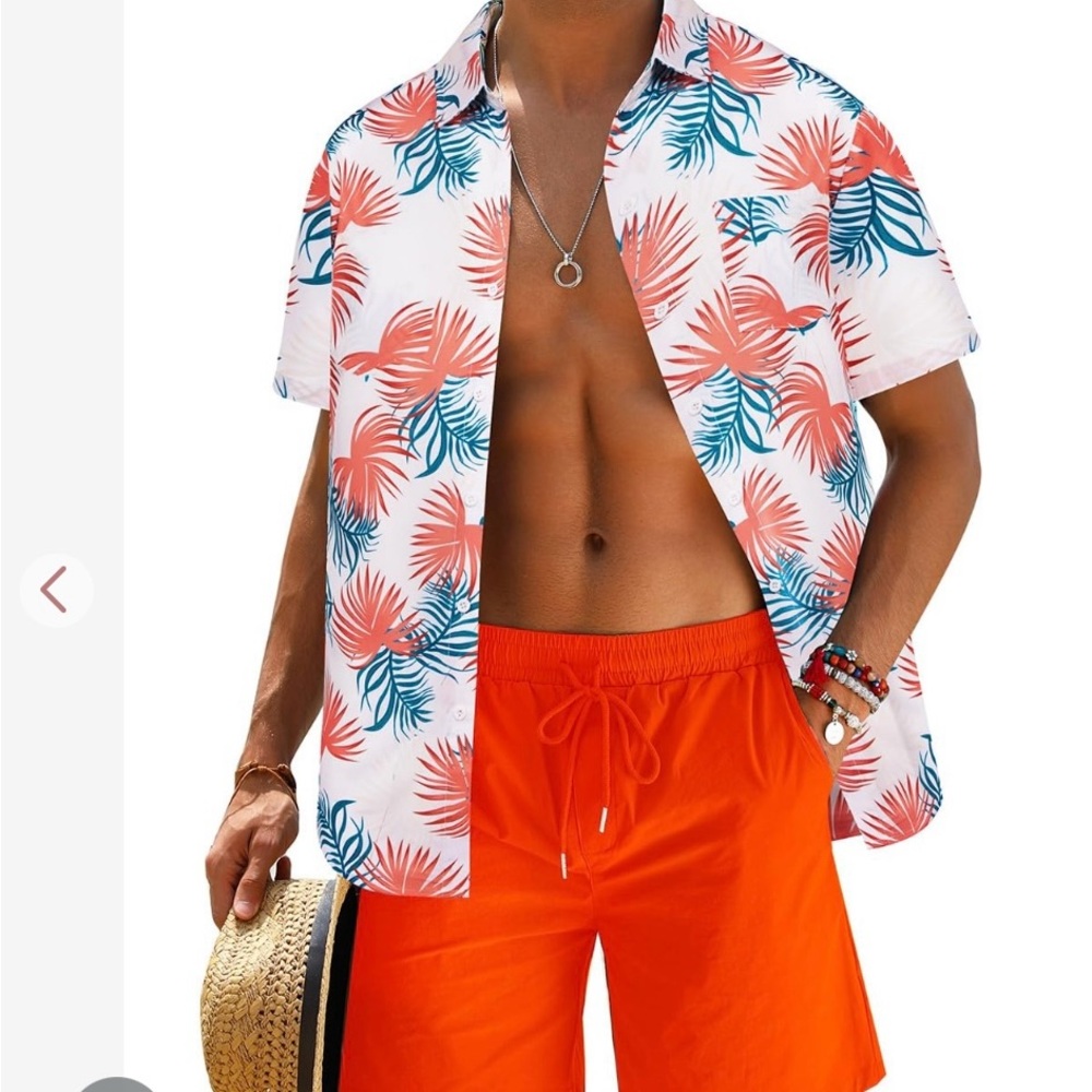 EISHOPEER Men's Casual Short Sleeve Button Up Shirts And Shorts Set Hawaiian